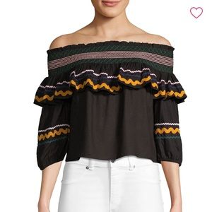 Red Carter Paloma Ruffle Off The Shoulder Crop Top